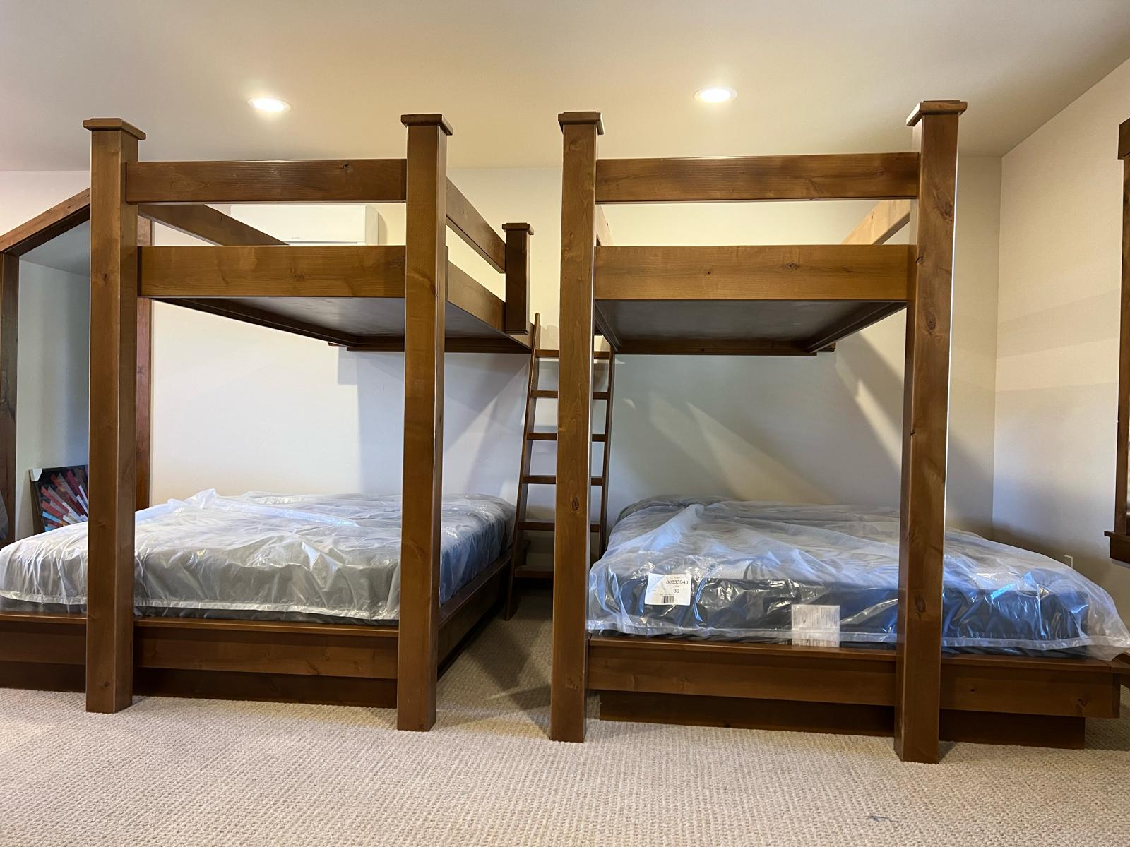 Custom alder bunk beds with queen lower and twin upper